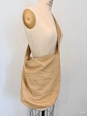 Leather Hobo Messenger Re-Made Shoulder Bag with wide strap.